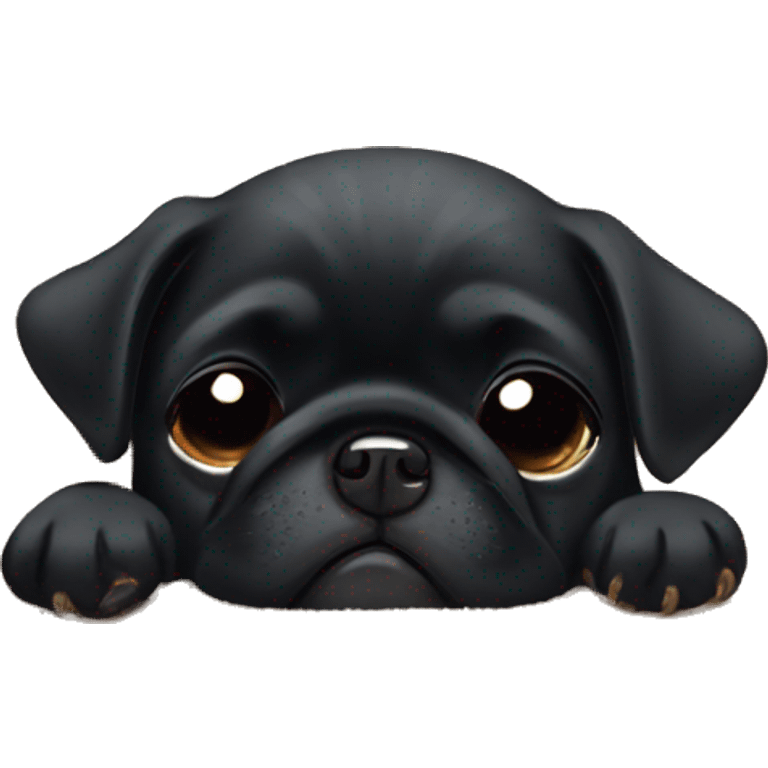 A Black puppy pug sleeps sleeping with a blanket emoji