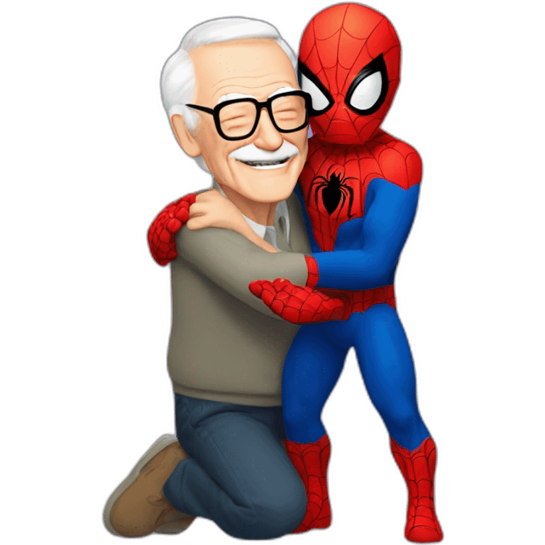 Spider-Man hug with Stan Lee emoji