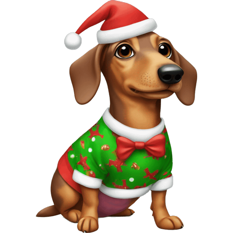 sausage dog wearing christmas pjs emoji