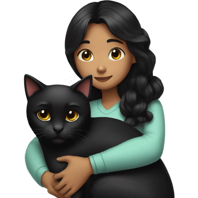 girl with black hair hugging a black cat emoji