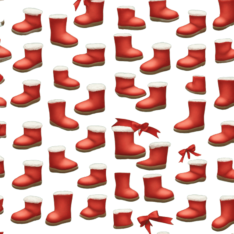 Realistic red Ugg fur boots with gree ribbon bows isolated.  emoji