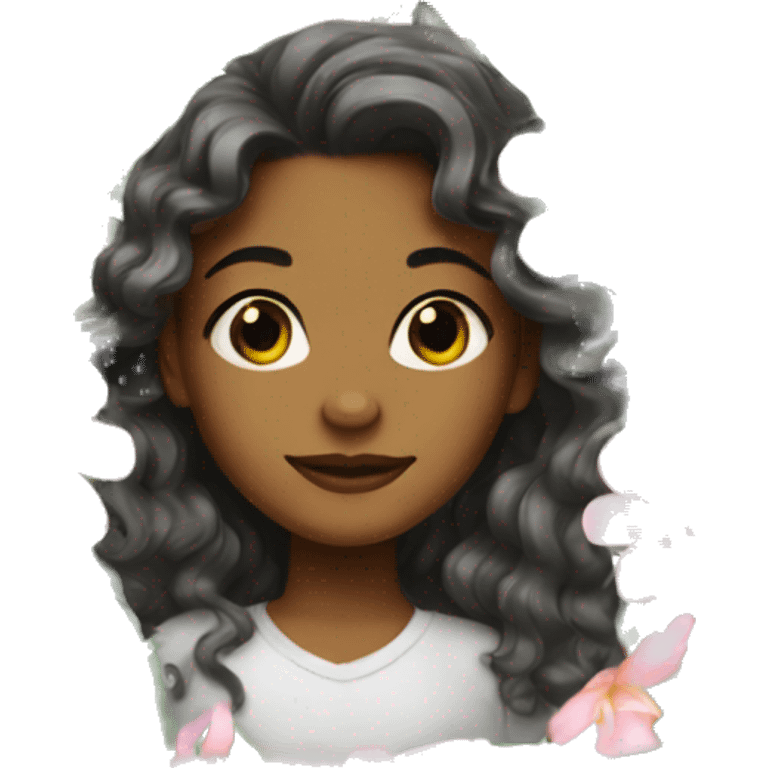 island girl with wavy hair and a flower in her hair emoji