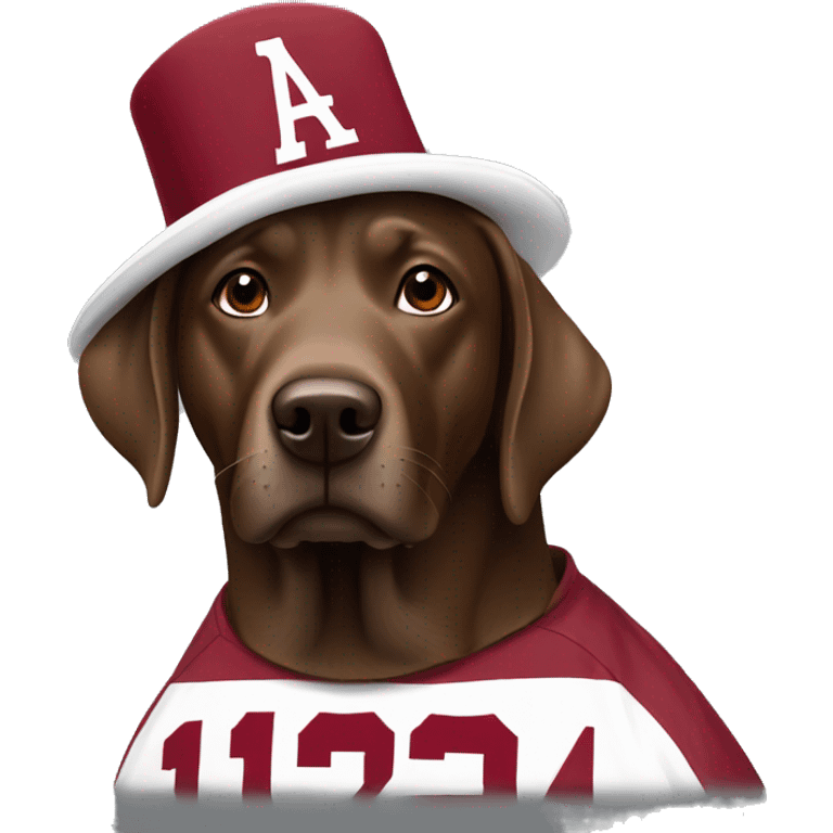 Brown lab wearing Alabama football hat emoji