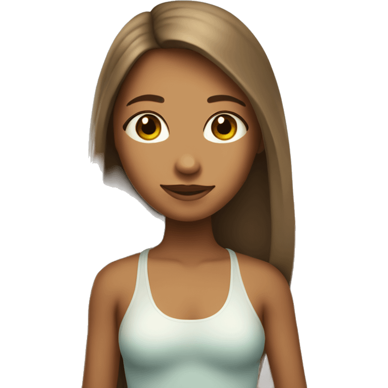 surfer girl with brown straight hair tan with sunscreen on nose emoji