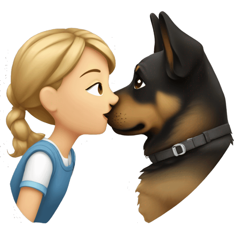 Girl kissing a german sheperd emoji