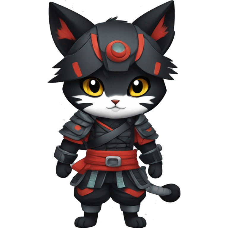 Edgy Shy Anthro Samurai boyish cool pretty dark black Litten-Pokémon-cat-fursona-animal techwear emoji