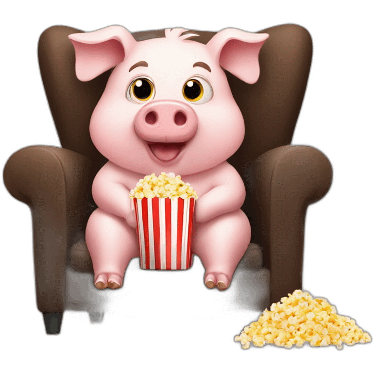 Funny pig sitting on a chair with popcorn emoji