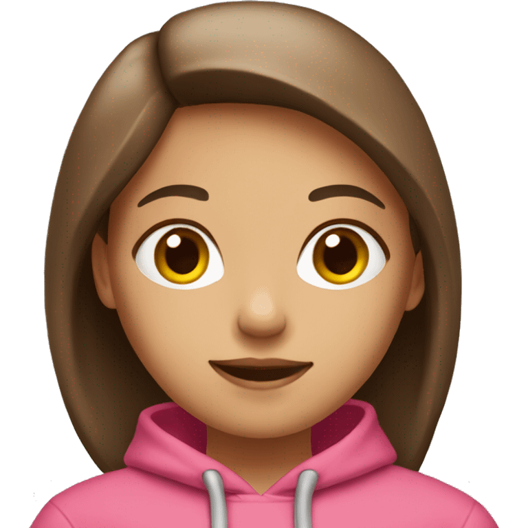 A girl with straight hair and brown  with a pink hoodie  emoji