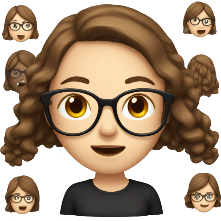 white girl with brown hair and glasses, side profile to the left with her mouth open emoji