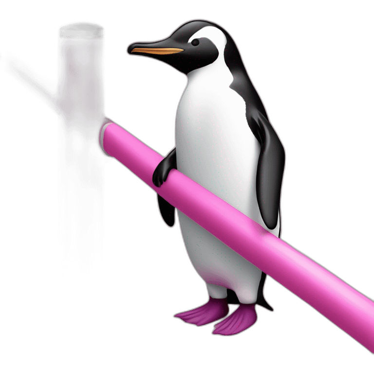 Pinguin who’s wearing a pink short on a pole bar emoji