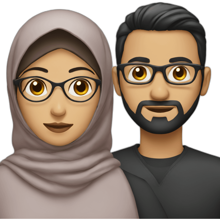 Woman wearing hijab and a man with dark Hair and glasses emoji