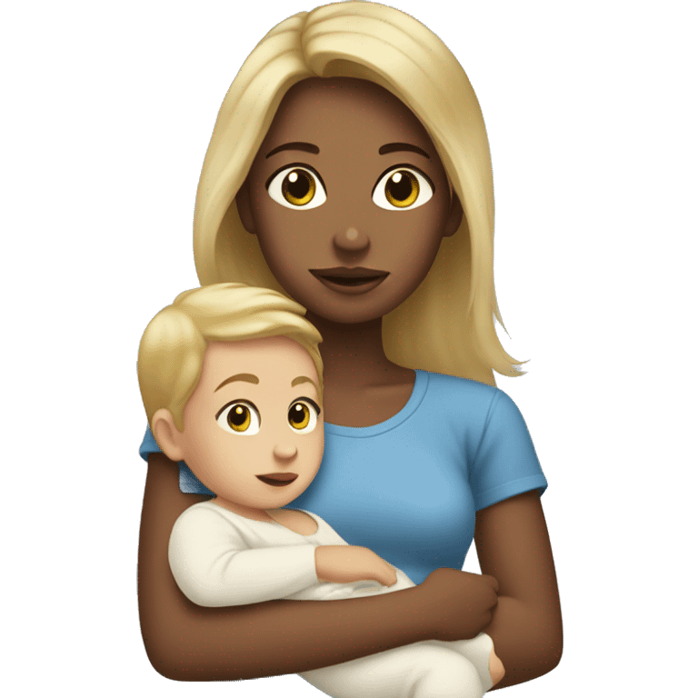 Teen girl with dirty blonde hair holding a baby boy emoji