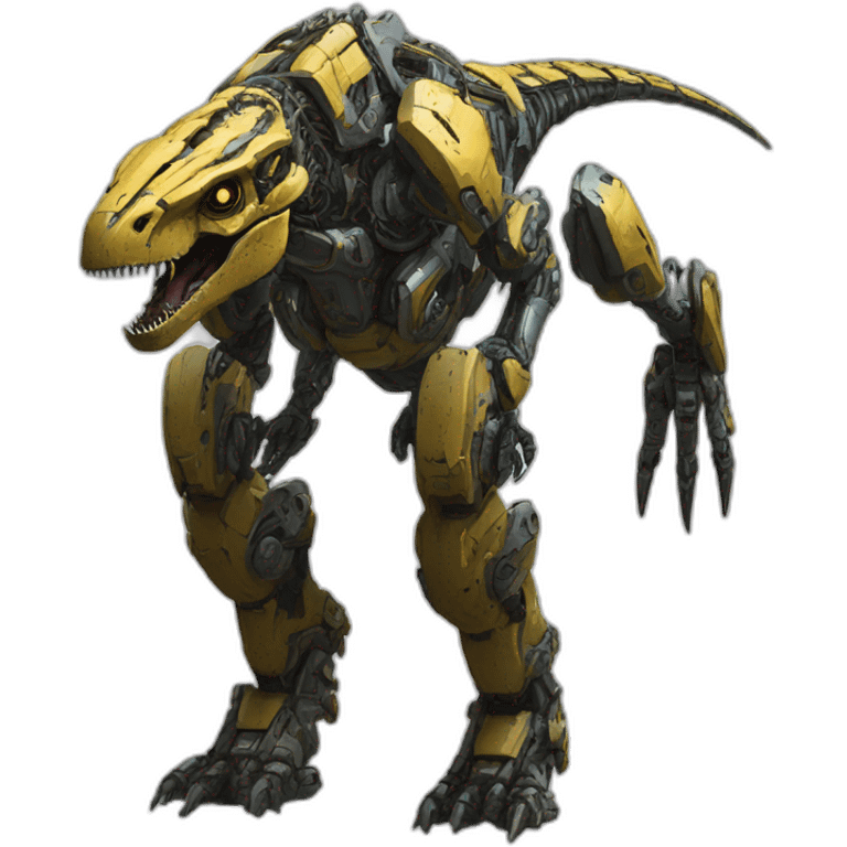 Tyrannosaurus Mech Warrior，full body，upward view，cyberpunk style emoji