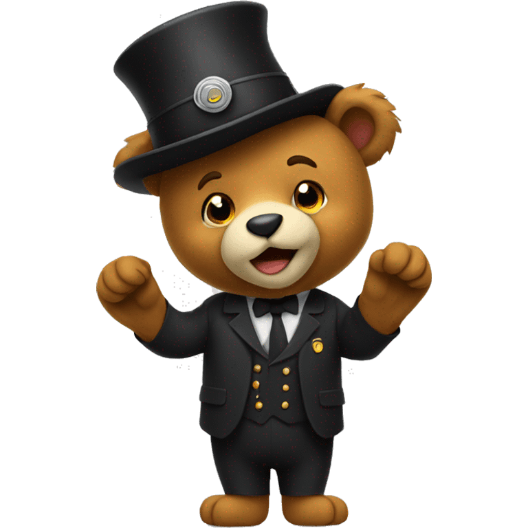 bear wearing a conductors hat emoji