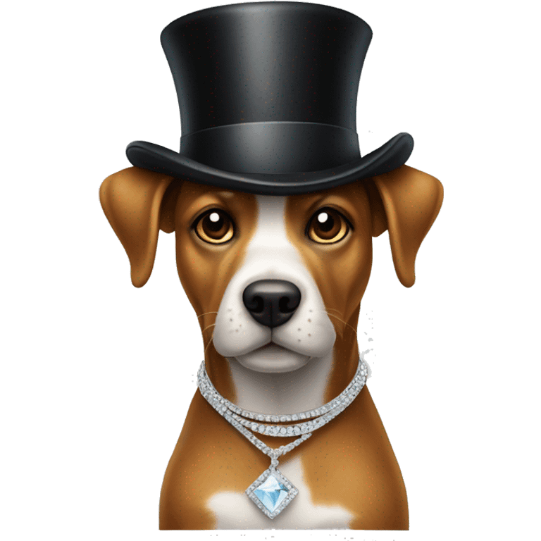 a dog that  is very rich with a top hat an diamond necklace emoji