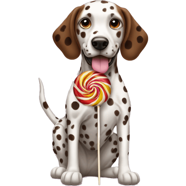 Brown Dalmatian and lollipop emoji