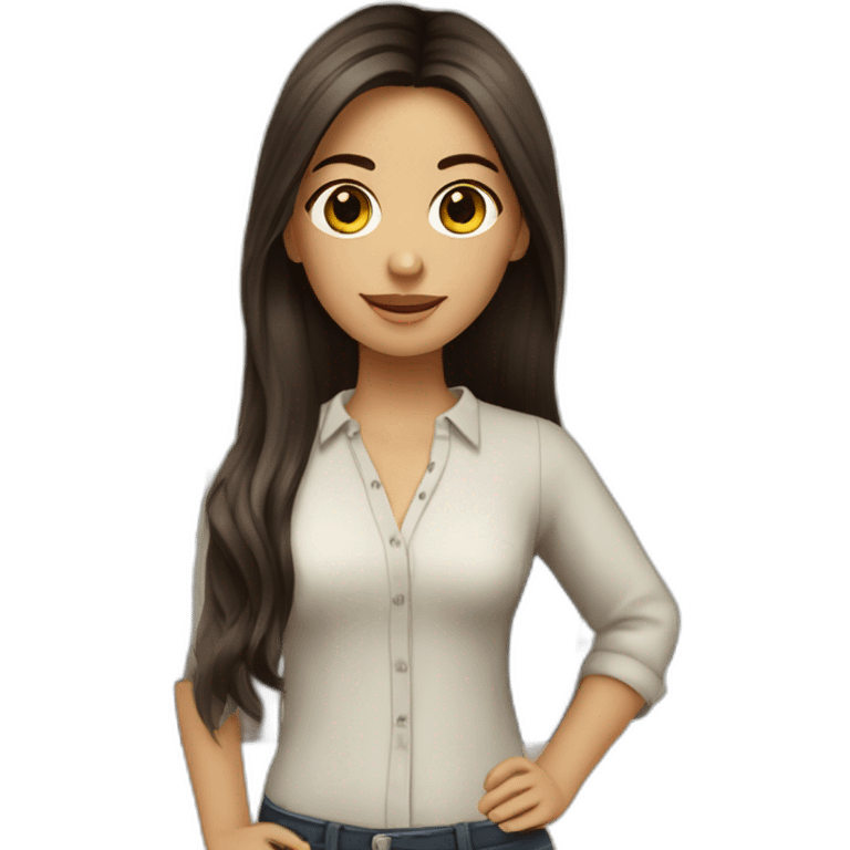 Interior designer bale girl with long dark brown hairand dark brown eyes emoji