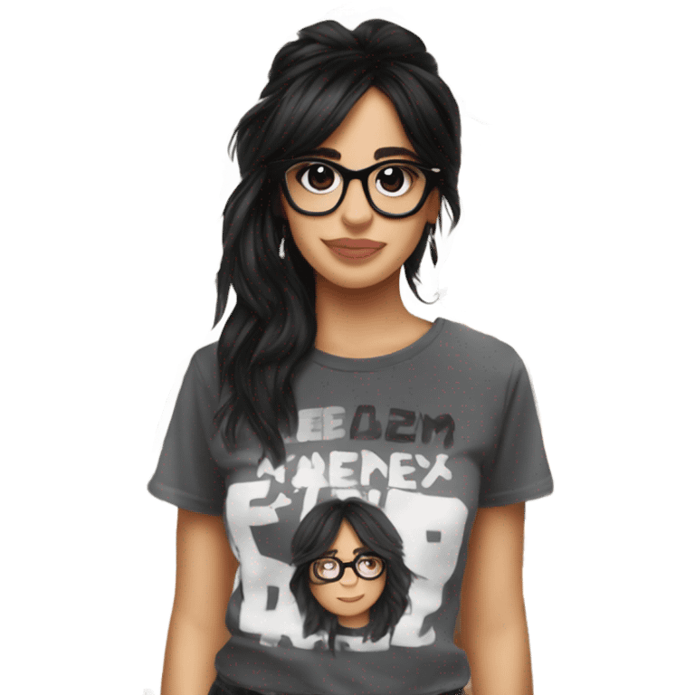 Camila cabello wearing glasses with a t shirt from cxoxo emoji