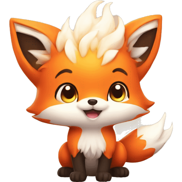 fantasy fire fox cute kawaii with heart emoji