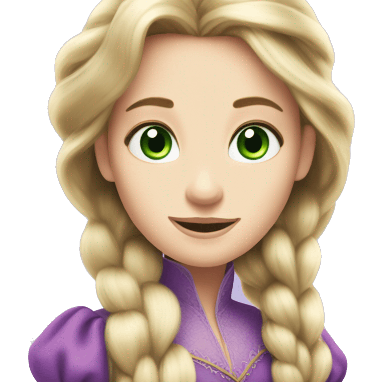 Rapunzel with green eyes and long eyelashes and pale skin and a purple dress emoji