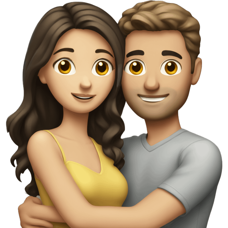 caucasian brunette couple hugging emoji