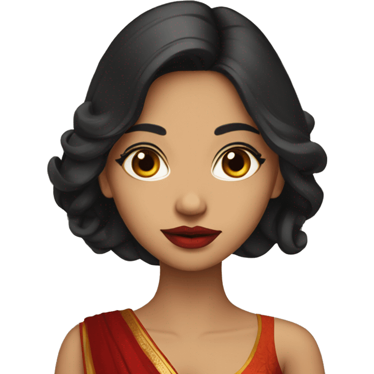 indian beautiful woman with dark long hair, red lip, big eyes emoji