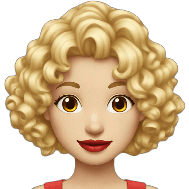 A girl with blonde hair dupe red lips a little bit curly hair at the bottom, skinny and with a beautiful smile SKINNY emoji