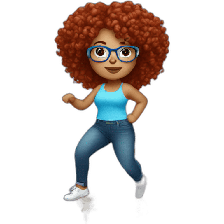 a-curvy-girl-with-dark-red-curly-hair-and-blue-glasses dancing emoji