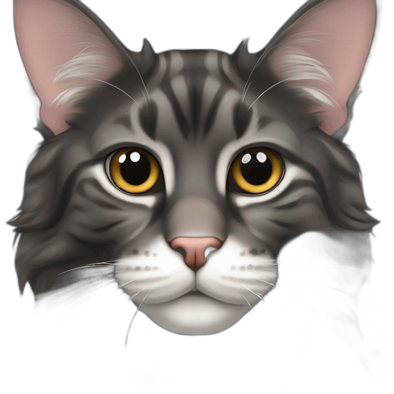 Main coon noir avec un ventre blanc et une tache blanche sur sa tete avec des coeurs a la place des yeux emoji