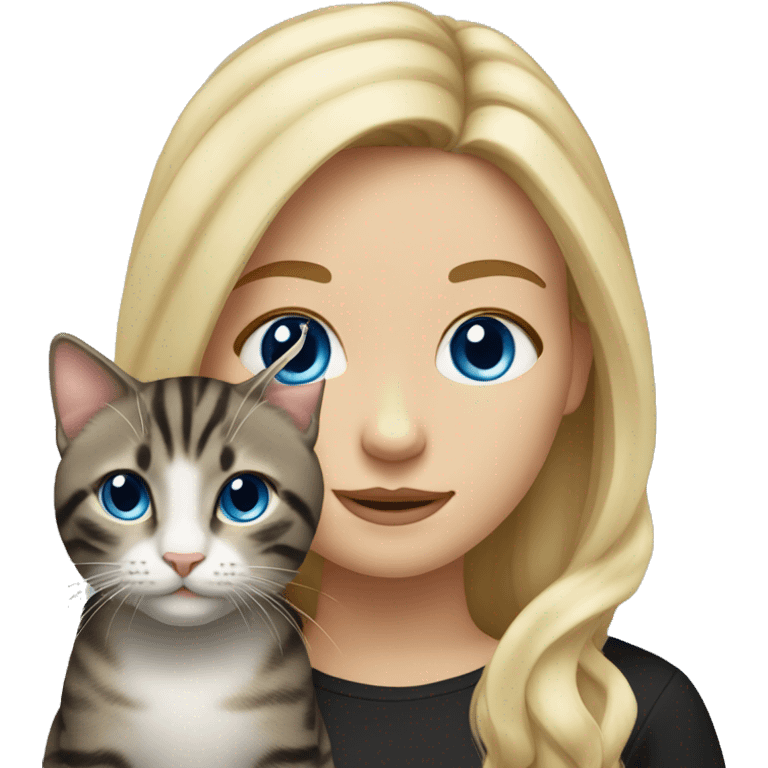 girl , blue eyes, with flowing blond hair and black tabby cat  emoji