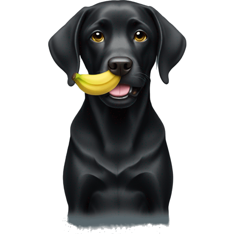 Black Labrador wearing a banana emoji