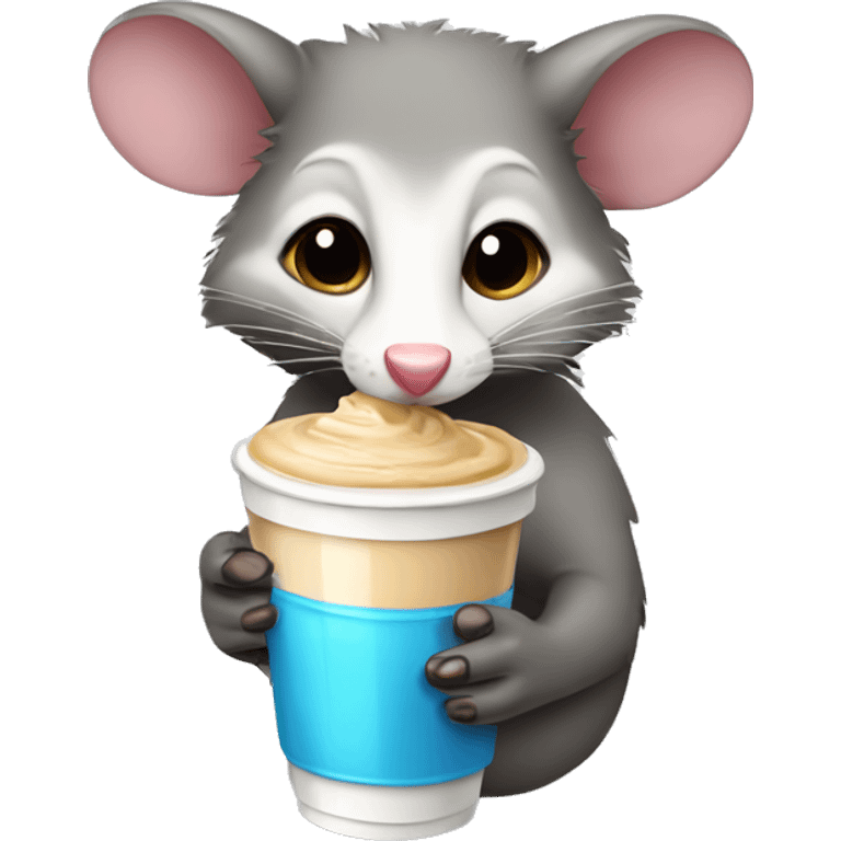 Possum with iced coffee emoji