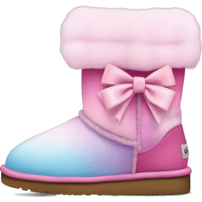 Realistic pair of cotton candy ombre Ugg fur boots with bows. emoji