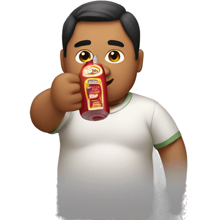 Chubby Guatemalan man drinking a bottle of ketchup  emoji