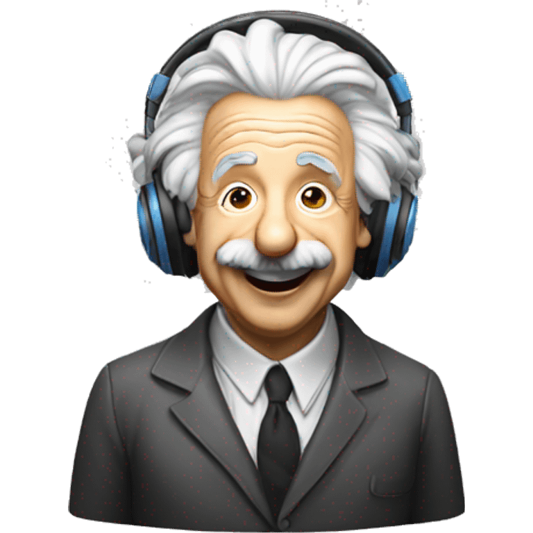 albert einstein happy listening music with wireless headphones emoji