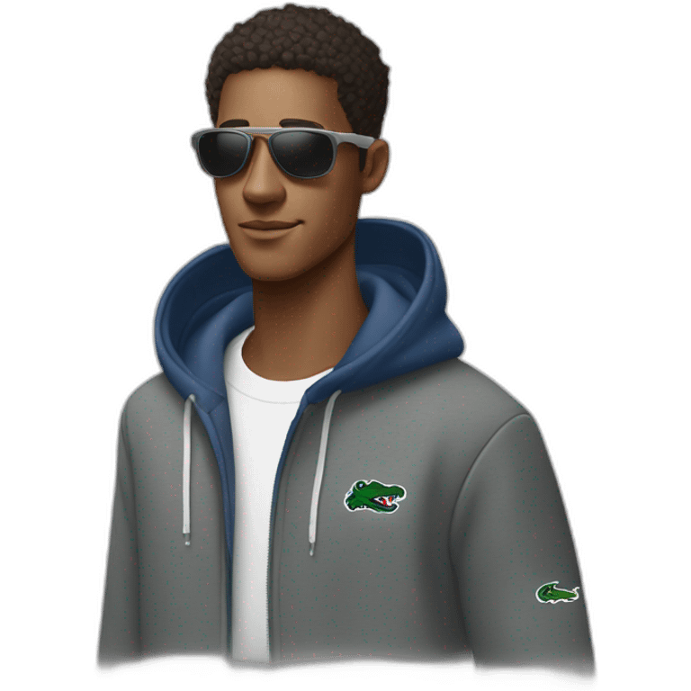 Guy using lacoste hoodie and oakley juliet emoji