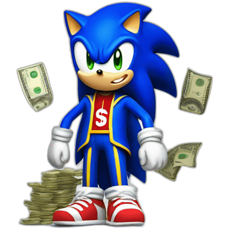 sonic wearing supreme clothes with cash on the floor emoji