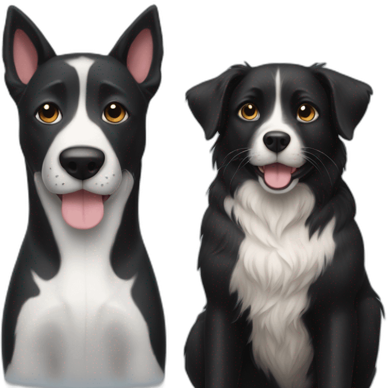 happy black dog next to calico cat emoji