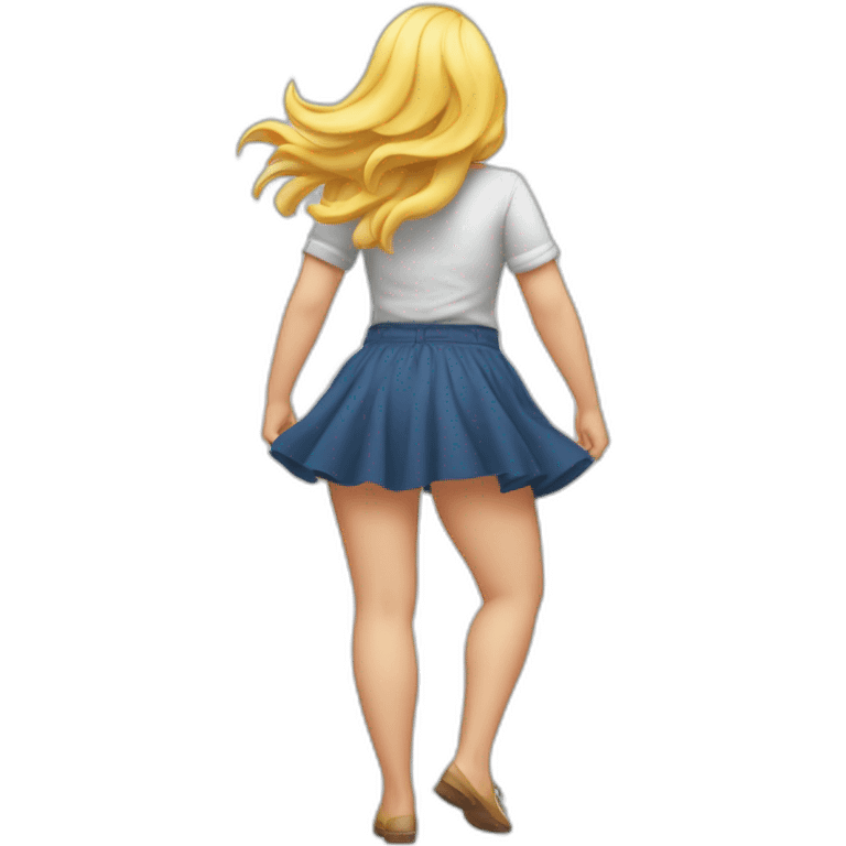 full body back view curvy caucasian beauty in small skirt lifted by the wind emoji