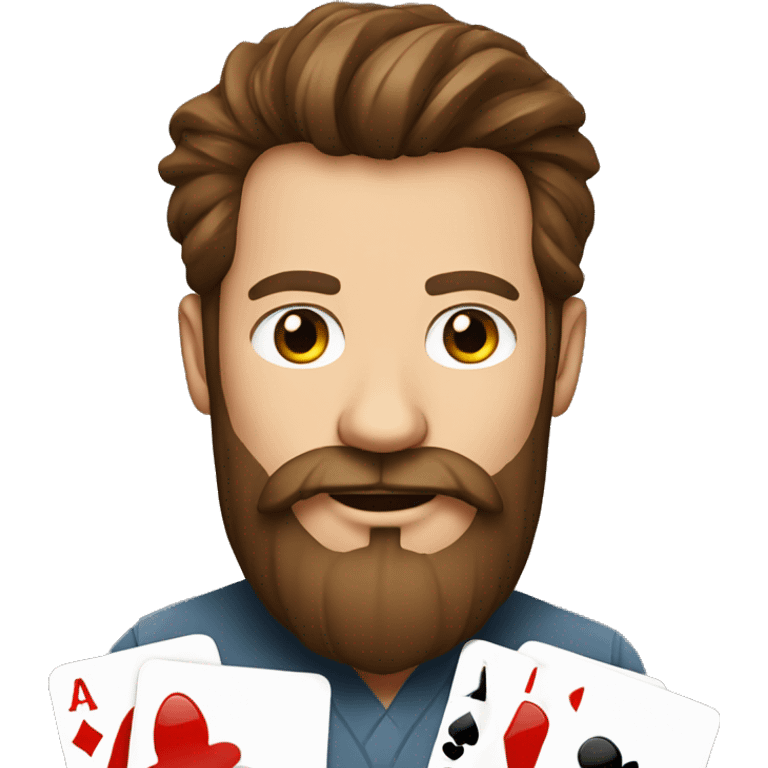 poker player with poker cards, brown hair and a full beard emoji