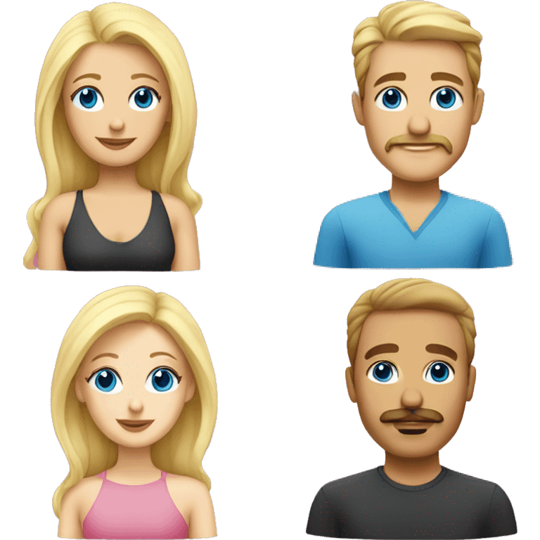 Couple woman with pink hair blue eyes man with mustache and shoulder length blonde hair emoji