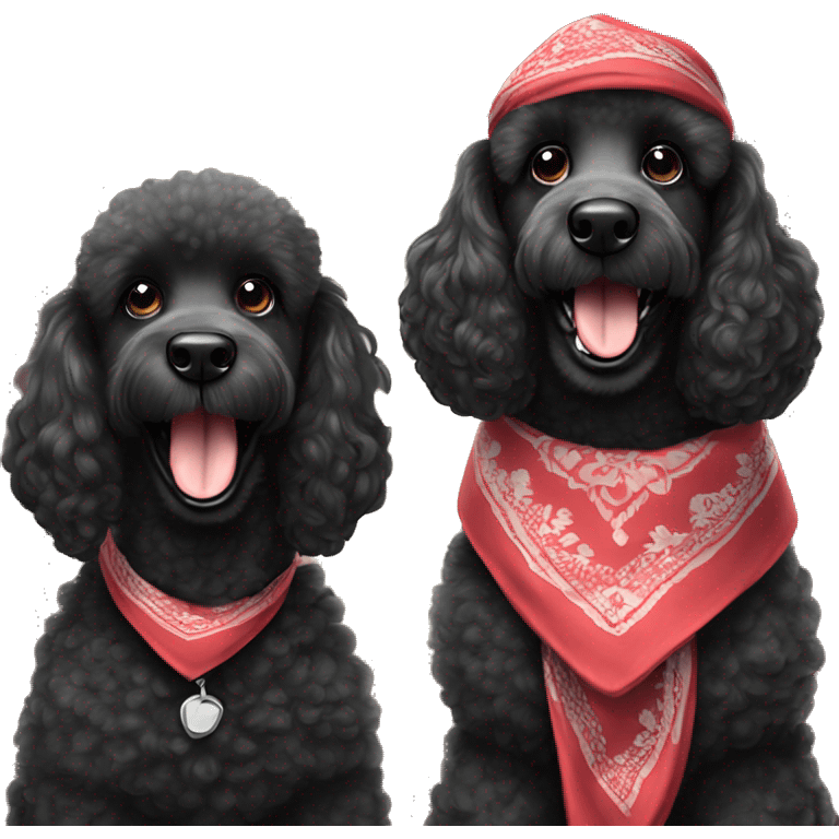 Two BLACK poodles with a big smile. Also with a bandanna around its neck. Both Dogs needs to be all black emoji