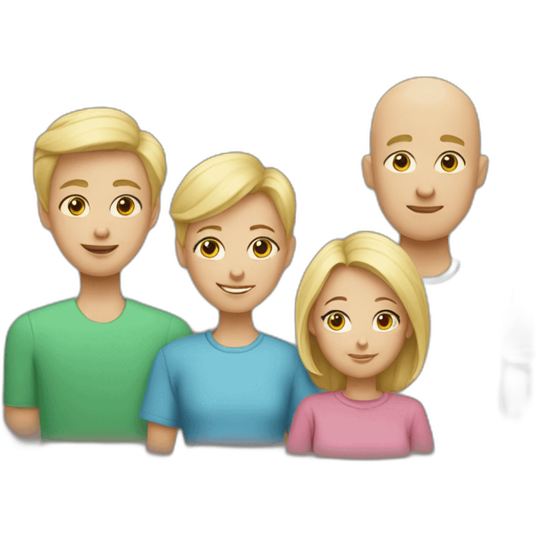 Blonde mom, bald dad, two sons and one daughter emoji