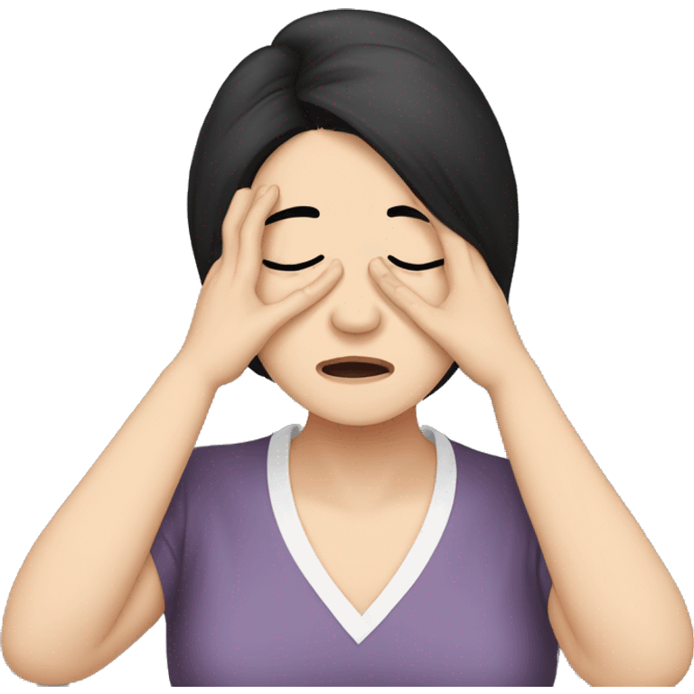 Headache, middle-aged Korean woman in her 40s, with only one hand on her head, painful face, black hair emoji