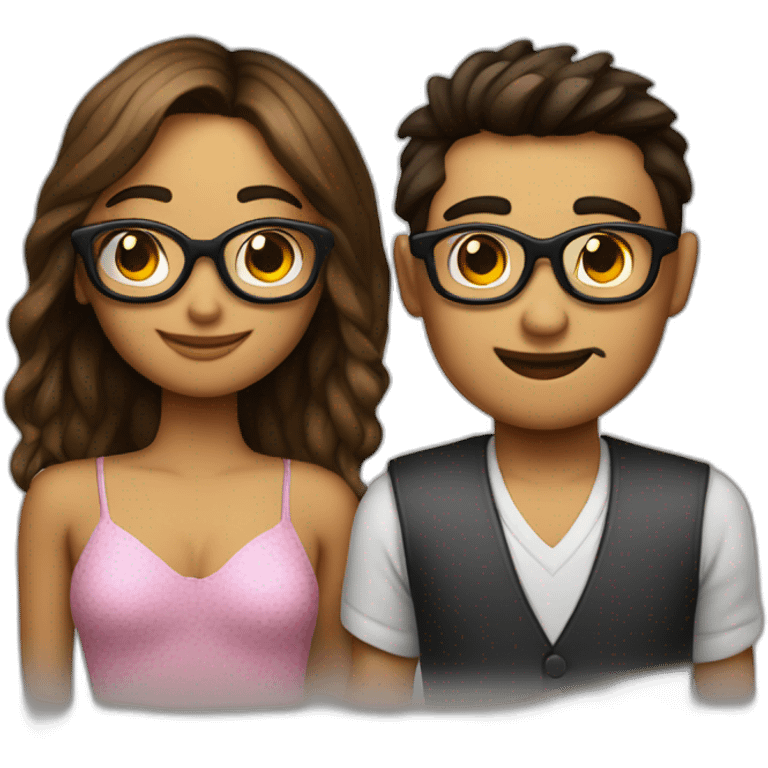 Chico con gafas y chica enamorados emoji