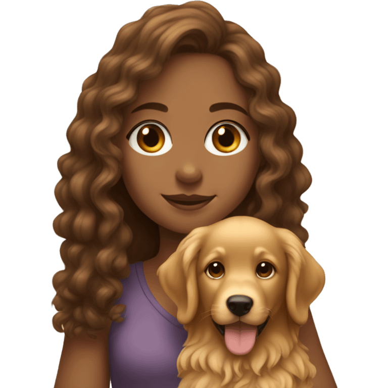 Tan skinned girl with  long brown curly hair with a golden retriever puppy emoji