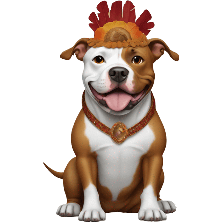 Pitbull dog wearing turkey costume  emoji