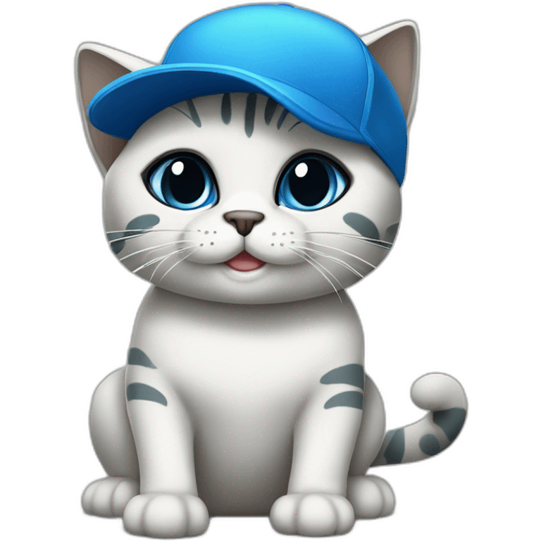 blue kawaï comics styled cat wearing a trucker cap emoji