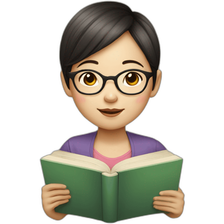 Little Chinese girl with short hair wearing glasses who likes to read books emoji