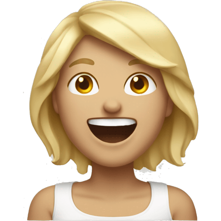 Short blond woman laughing hard emoji